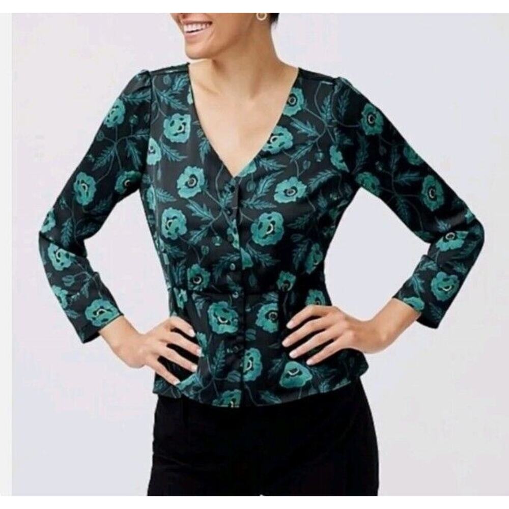 NWT J.CREW Women's Blouse Long Sleeve V-Neck Button Up Floral Size 12